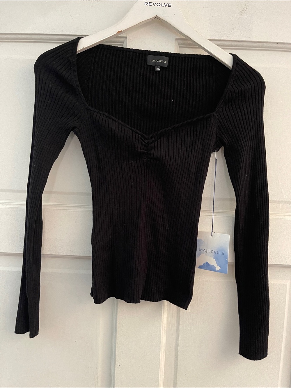 MAJORELLE Black Ribbed Sweetheart Long-Sleeve Top